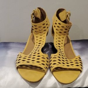 Yellow wedge sandals